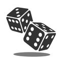 Two black falling dice isolated on white. Royalty Free Stock Photo