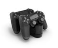 Two black gamepads at the docking station 3d rendering