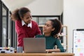 Two Black Girl used laptop for Studying for Exams, Talk in College Royalty Free Stock Photo