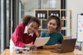 Two Black Girl used laptop for Studying for Exams, Talk in College Royalty Free Stock Photo