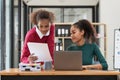 Two Black Girl used laptop for Studying for Exams, Talk in College Royalty Free Stock Photo