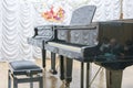 Two black grand pianos on stage. Two grand pianos on stage without no one Royalty Free Stock Photo