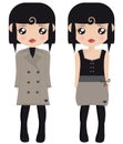 Two Black Haired Female Paper Dolls