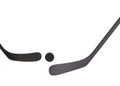 Two black ice hockey stick and puck. Royalty Free Stock Photo