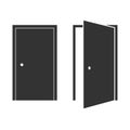 Two black icons doors, open and closed on a white background Royalty Free Stock Photo