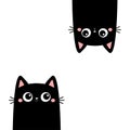 Two black kitten face head hanging upside down. Cat set. Funny Cute kawaii cartoon baby character. Happy Halloween. Notebook Royalty Free Stock Photo