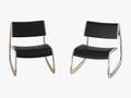 Two black leather chair with iron legs 3d rendering Royalty Free Stock Photo