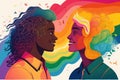 The two black men look passionately at each other. LGBT community, happiness, freedom and love concept for same sex couples.