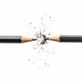 Two black pencils are shown broken in the middle, with splinters and graphite particle Royalty Free Stock Photo