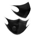 Two black protective masks in the front and side views