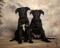 Two black puppy on a winter background Royalty Free Stock Photo