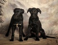 Two black puppy on a winter background Royalty Free Stock Photo