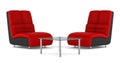 Two black and red modern leather armchairs