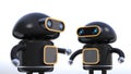 Two black robots have chat on white background