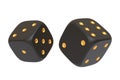 Two black rolling gambling dice isolated on a white background Royalty Free Stock Photo