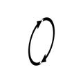Two black semi-circular arrows forming a circular motion, positioned to follow one another.