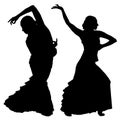 Two black silhouettes of female flamenco dancer