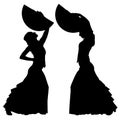 Two black silhouettes of female flamenco dancer