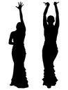 Two black silhouettes of female flamenco dancer