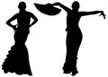 Two black silhouettes of female flamenco dancer