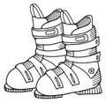 Two black ski boots with straps Royalty Free Stock Photo