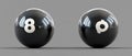 TWO BLACK SPHERES WITH THE NUMBERS 8 AND 0 IN WHITE Royalty Free Stock Photo