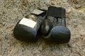 Two black sports boxing gloves made of leather Royalty Free Stock Photo
