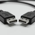 Two black USB Type-A connectors aligned side by side on a white surface. The Royalty Free Stock Photo