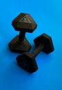 Two black weights 5 kg. Royalty Free Stock Photo