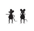 Two black and white mice are laughing and pointing fingers. Vector illustration