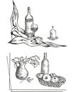 Two black and white still life sketches