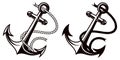 Two black and white vector anchors with ropes are displayed on a white background creating a nautical theme perfect for graphic Royalty Free Stock Photo