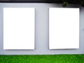 Two blank frame billboard mockup on grey concrete wall background. space for text or design Royalty Free Stock Photo