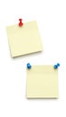 Two blank notes attached with pushpins isolated on white background Royalty Free Stock Photo