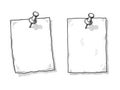 Two blank notes attached to a surface with pushpins Royalty Free Stock Photo