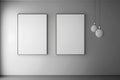 Two blank posters on the wall in the room. 3d render