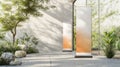 Two Blank Roll-Up Banners Displayed in a Modern Garden Setting Royalty Free Stock Photo