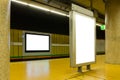 Two Blank Subway Advertisements in Brightly Colored Space Urban