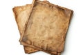 Two blank vintage paper sheets isolated on white background, top view Royalty Free Stock Photo