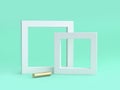 Two blank white frame minimal green background 3d render Royalty Free Stock Photo