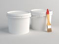 Two Blank White Plastic Buckets. 3D Render