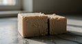 Two blocks of fresh yeast on a marble surface, illuminated by soft natural light Royalty Free Stock Photo