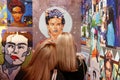 Two blonde visitors at Frida Kahlo exhibition.