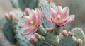 Two blooming pink cactus flowers covered in dew drops Royalty Free Stock Photo