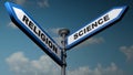 Religion - Science street signs - 3D rendering illustration Royalty Free Stock Photo