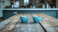 Two Blue Cups Of Coffee On Wooden Table Royalty Free Stock Photo
