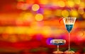 Two blue curacao cocktails and city illumination Royalty Free Stock Photo