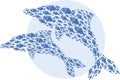 Two blue dolphin silhouettes composed of flat fish, logo, vector illustration