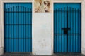 Two blue doors with security gates on the streets of Havana, Cuba Royalty Free Stock Photo