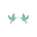 Two blue doves with green olive sprig on white background. Peace vector illustration